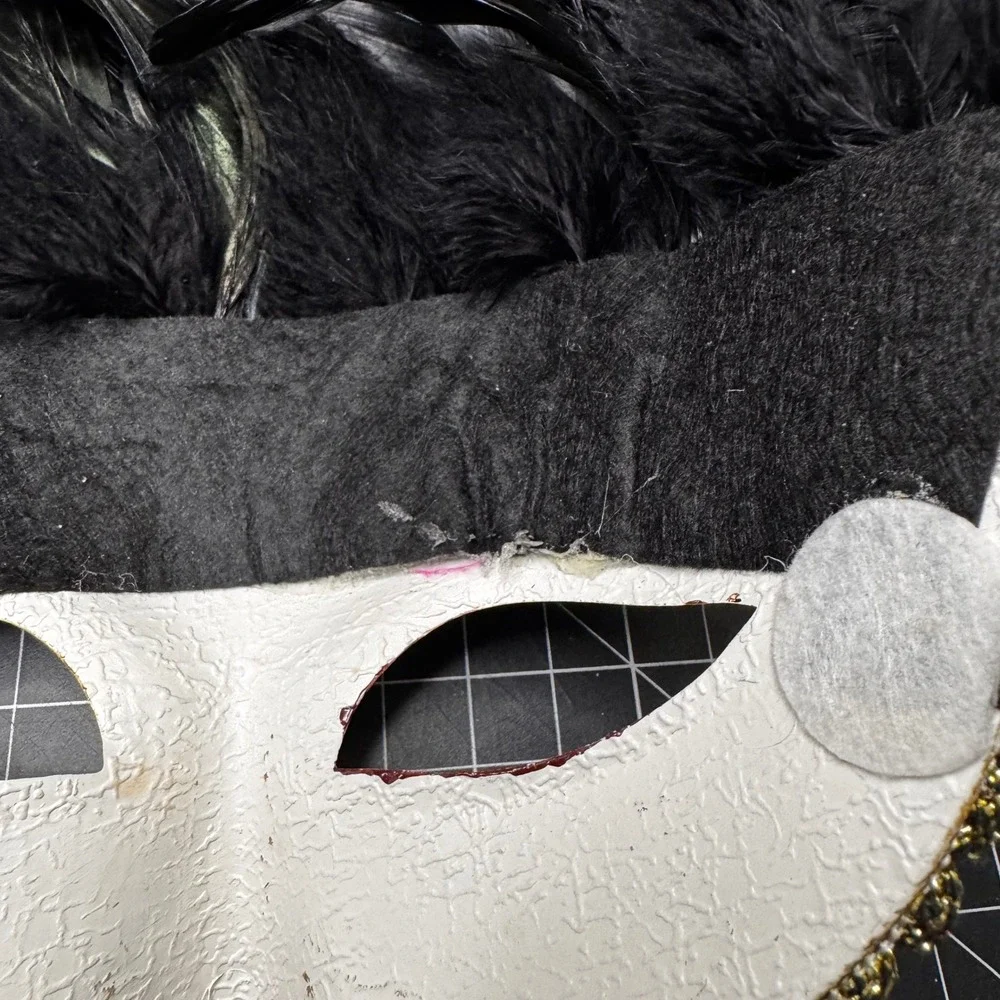 VTG Handcrafted Venetian Masquerade‎ Mask Black Red Gold Feather Costume